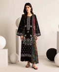 3 Piece Lawn Embroidered dress - Black Florette