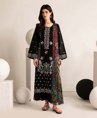 3 Piece Lawn Embroidered dress - Black Florette