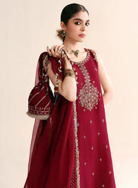3 Piece Pure Korean Raw Silk dress - Zari Maroon